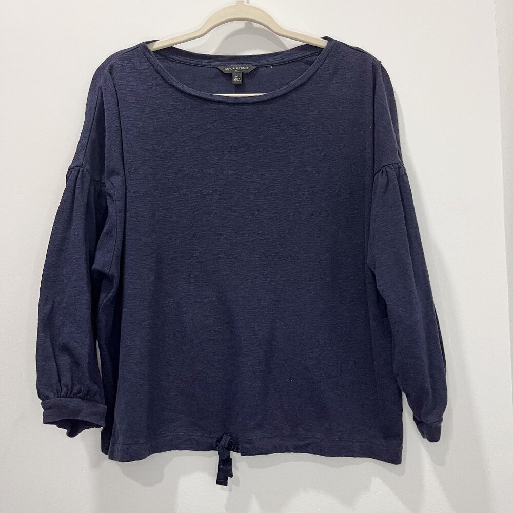 Banana Republic Navy Knit Top Cuffed 3/4 Sleeves Drawstring Tie Size M